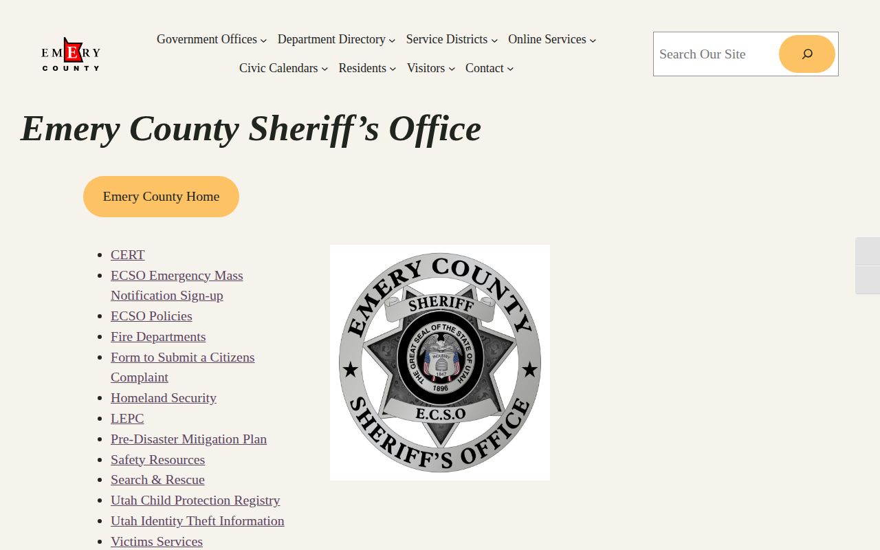 Emery County Sheriff page without a released mugshots gallery