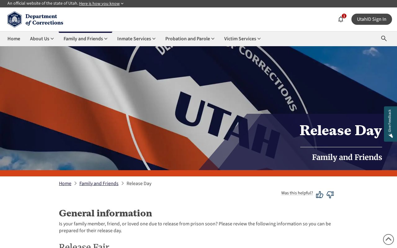 Emery County state prisoner Tuesday release processing instructions