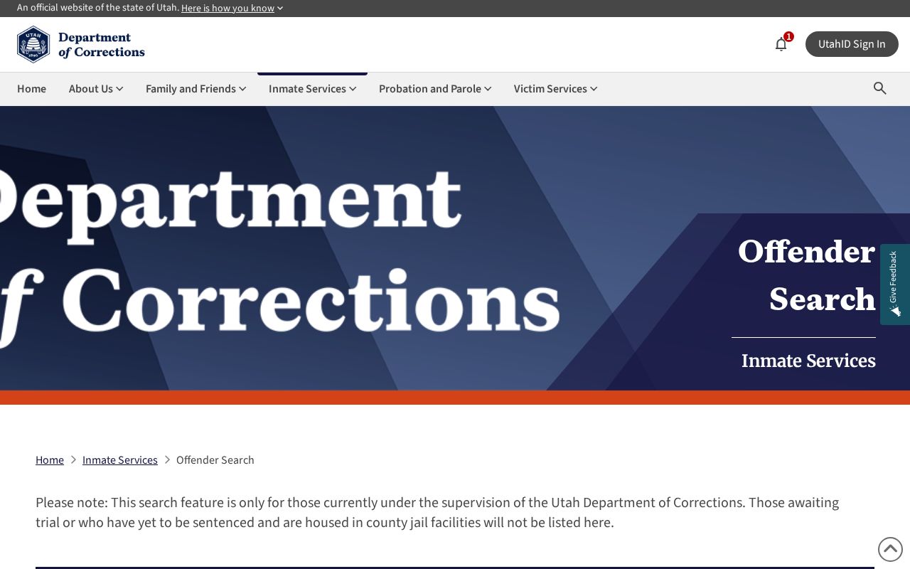 Emery County released inmate UDC offender search fields